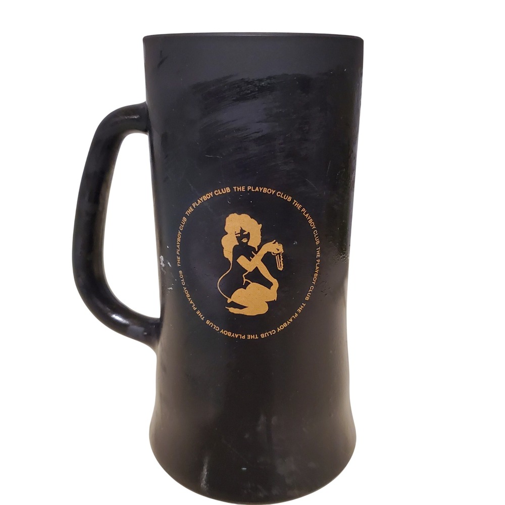 Vintage The Playboy Club Black Matte Beer Stein Mug Gold Logo Barware